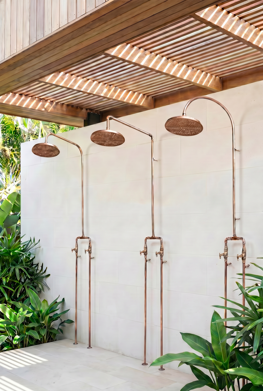 Create Your Own Outdoor Bathroom with Copper Showers and Matching Accessories