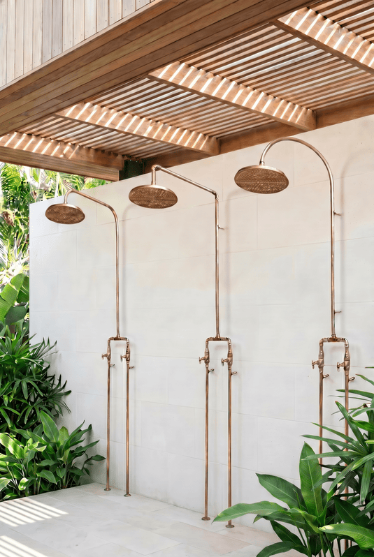 Create Your Own Outdoor Bathroom with Copper Showers and Matching Accessories