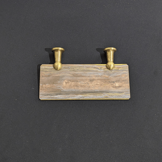 Overhead view of brass shelf