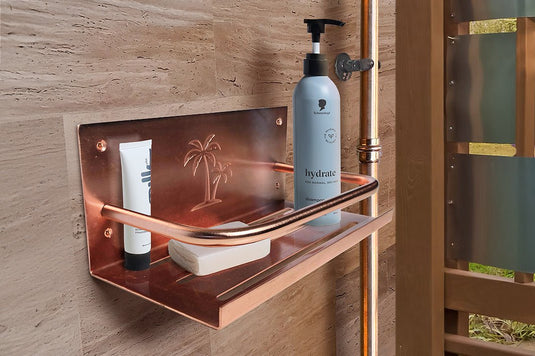 Outdoor Palm Shower Shelf Copper or Brass